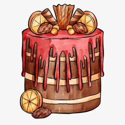 巧克力蛋糕免费png下载水彩风手绘生日红色奶油巧克力蛋矢量图高清图片