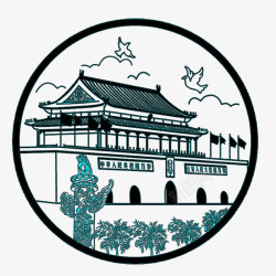 中国风天安门风景故宫手绘素材