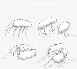 4款手绘动感海浪矢量图素材