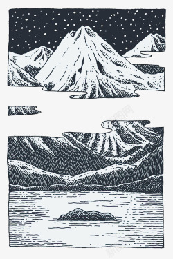 大山插画白云下的大山高清图片