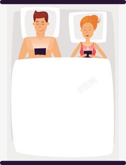 睡觉手机一起睡觉的情侣矢量图高清图片