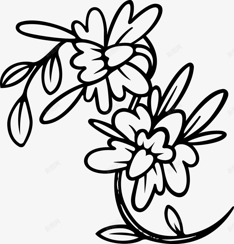 手绘叶子花朵图标png_新图网 https://ixintu.com 印花图案 手绘花朵 植物花朵 黑白花朵图案
