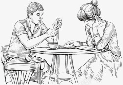 简约素描小情侣喝咖啡矢量图素材