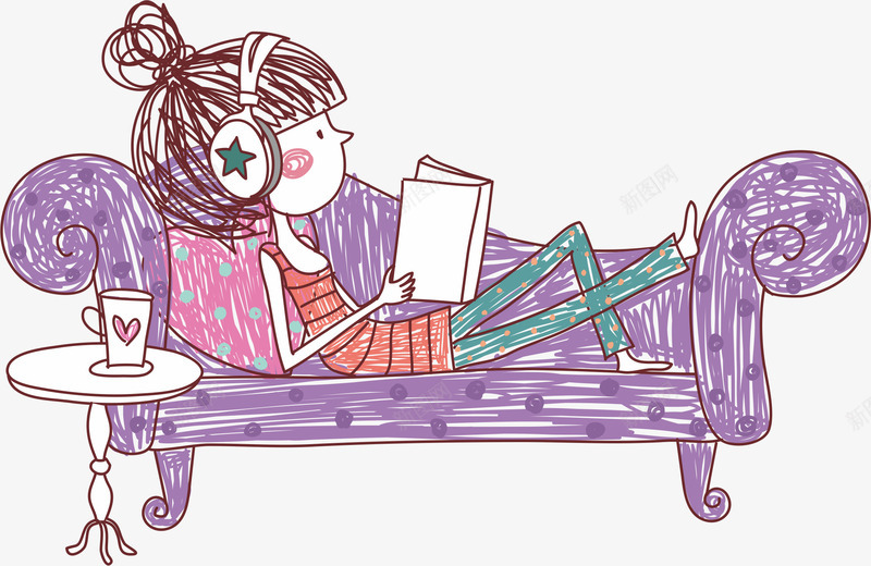 躺着的女孩矢量图ai免抠素材_新图网 https://ixintu.com 听音乐 手绘风格 瘫沙发上 瘫靠沙发 看书 矢量图 葛优瘫卡通漫画人物 读书 躺沙发上 躺着的人