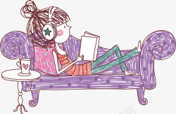 手绘卡通漫画躺着的女孩矢量图高清图片