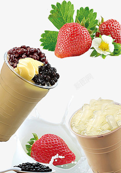鲜花和牛奶水果珍珠奶茶高清图片