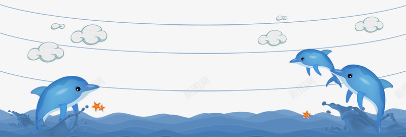 卡通手绘蓝色河水里的海豚psd免抠素材_新图网 https://ixintu.com 云朵装饰 免抠海豚 卡通 手绘 河水里的海豚 蓝色