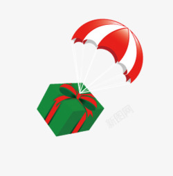 绿色降落伞卡通绿色礼盒高清图片