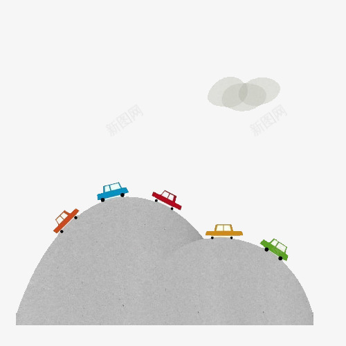 动画里的小山坡png免抠素材_新图网 https://ixintu.com 云朵 山坡 汽车 装饰图案