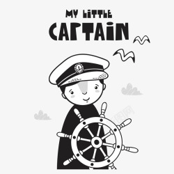 开船的船长掌舵男孩黑白插画矢量图高清图片