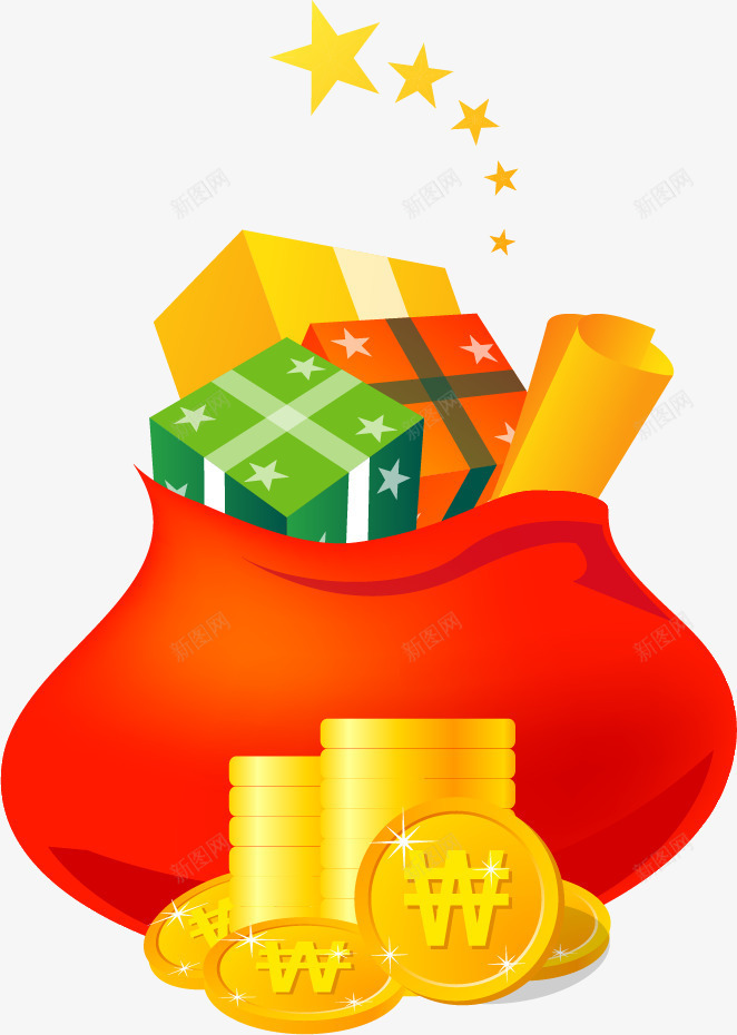 圣诞节礼袋png免抠素材_新图网 https://ixintu.com 圣诞节 星光 礼盒 礼袋 红色