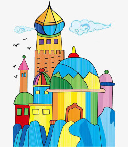 儿童彩绘城堡简笔画图案素材
