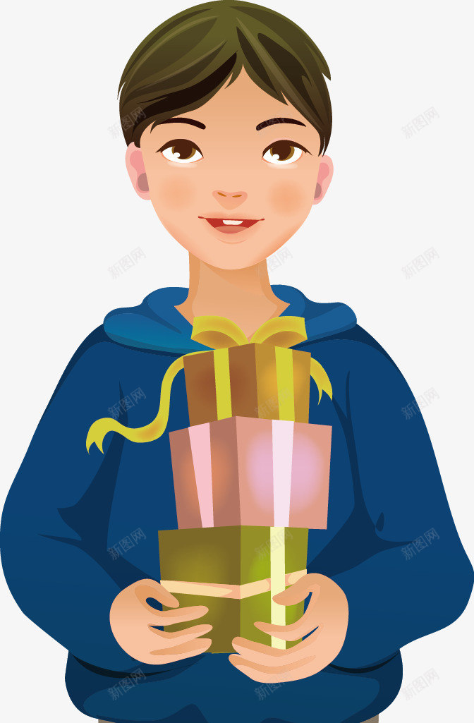 拿礼盒的男生png免抠素材_新图网 https://ixintu.com 卡通人物 男朋友 礼物盒 送礼物