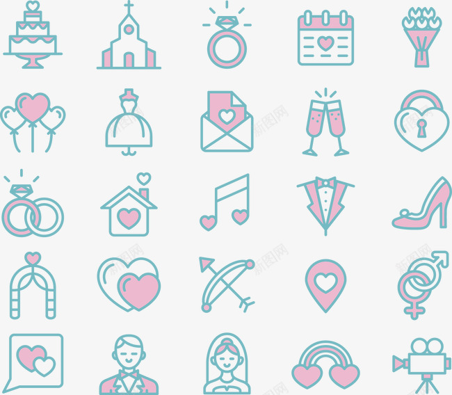 结婚图标矢量图ai_新图网 https://ixintu.com 图标 婚礼 手机图标 结婚 矢量图