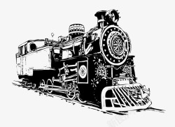 古典火车黑白手绘插图老式蒸汽火车高清图片