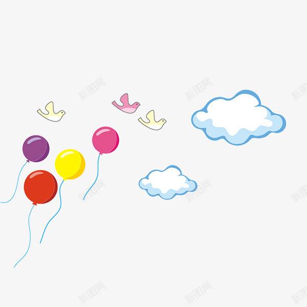 气球云朵png免抠素材_新图网 https://ixintu.com 云朵 小鸟 气球