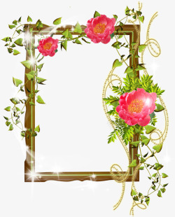 多彩相框绿叶鲜花相框高清图片