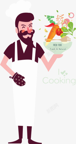 减肥男制作健康饮食的厨师矢量图高清图片