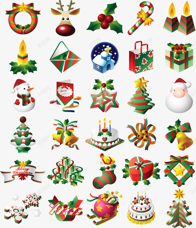 圣诞节经典实用图标png_新图网 https://ixintu.com 图标 圣诞树 圣诞节 圣诞节素材 圣诞袜子 拐棒糖 礼物盒 雪人 麋鹿
