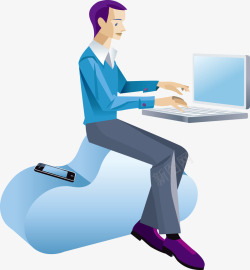 蓝色平板用着电脑的男人高清图片