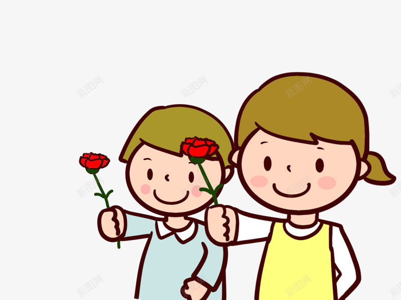 卡通送花给妈妈的小孩png免抠素材_新图网 https://ixintu.com 妈妈 小女孩 小男孩 慈母 母亲节 母爱 花朵 送花的小孩 鲜花