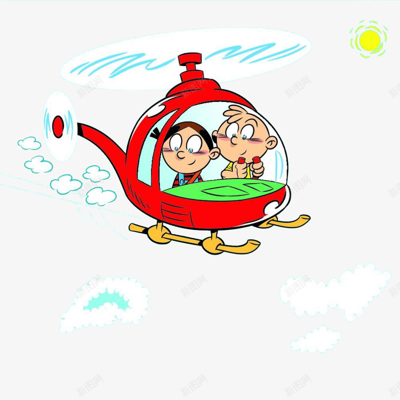 坐在飞机上的两个小孩png免抠素材_新图网 https://ixintu.com 云彩 云彩笔刷 卡通手绘 天空 飞机