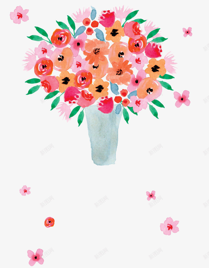 手绘鲜花png免抠素材_新图网 https://ixintu.com 卡通素材 彩色 手绘素材 花瓶 鲜花