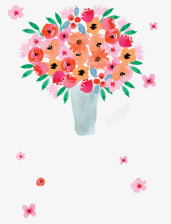 彩色花瓶手绘鲜花高清图片