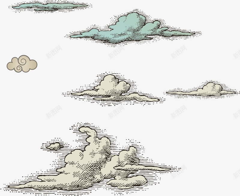 云彩钢笔画png免抠素材_新图网 https://ixintu.com 云彩 云彩矢量 云朵 自然 钢笔画
