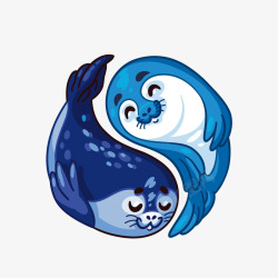 手绘海狮卡通蓝色小海狮矢量图高清图片