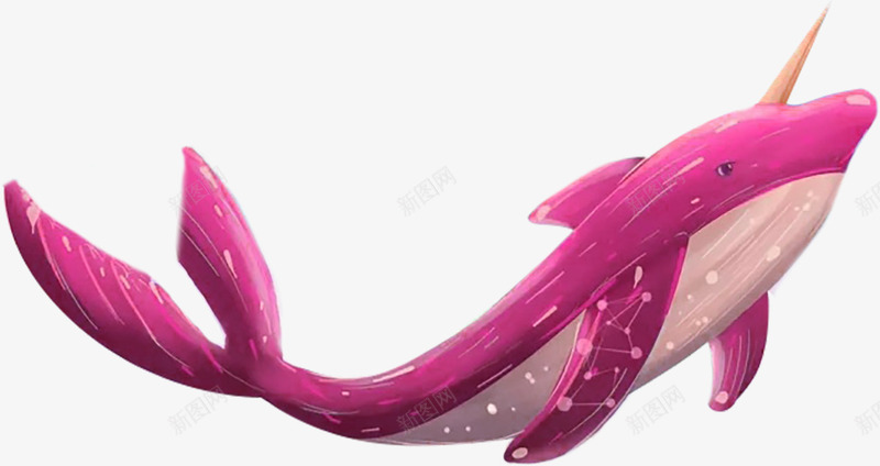 手绘红色海豚png免抠素材_新图网 https://ixintu.com 动物 手绘 插画 装饰
