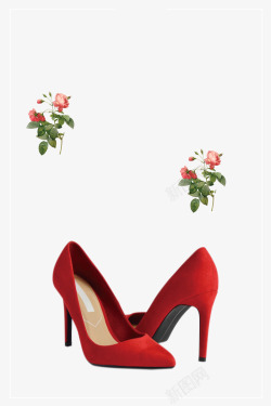 红色高更鞋鲜花高跟鞋高清图片