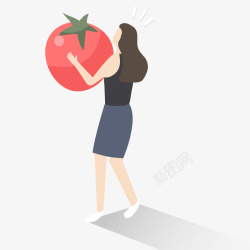 水果和天平秤立体插画女人抱着番茄立体插画矢量图高清图片