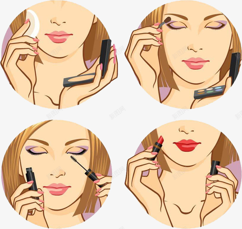 化妆步骤png免抠素材_新图网 https://ixintu.com 化妆师 卡通化妆 教你化妆 步骤