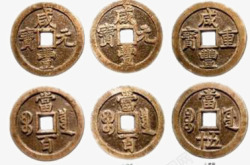 一排铜钱币素材