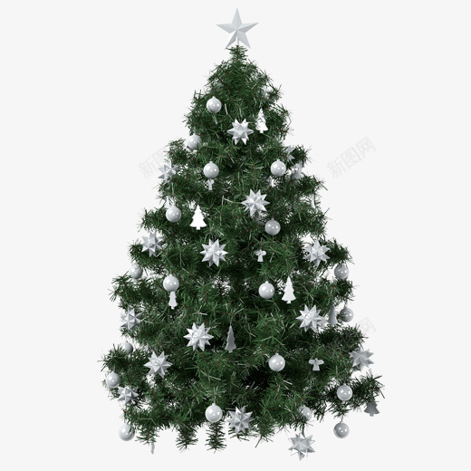 一棵用银色挂饰装饰的圣诞树psd免抠素材_新图网 https://ixintu.com 一棵圣诞树 圣诞节 挂饰 礼物 节日 装饰 银色