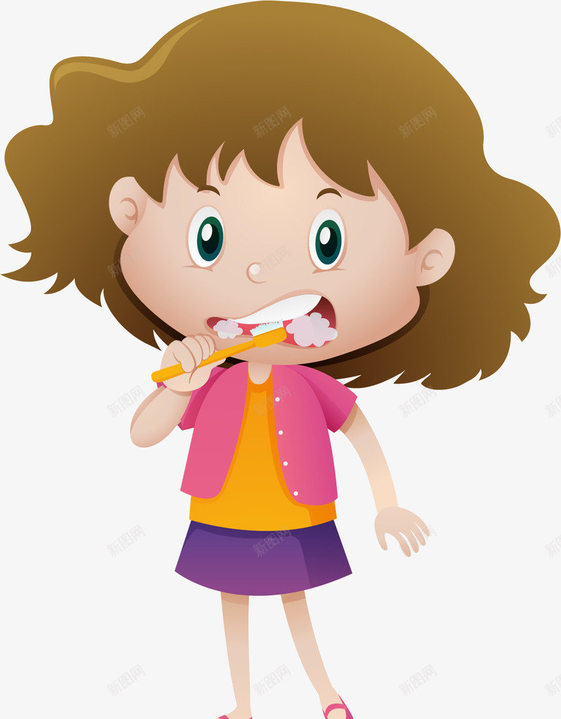 手绘刷牙的小女孩png免抠素材_新图网 https://ixintu.com 保护牙齿 刷牙的小女孩 卡通 口腔健康 手绘 美女刷牙