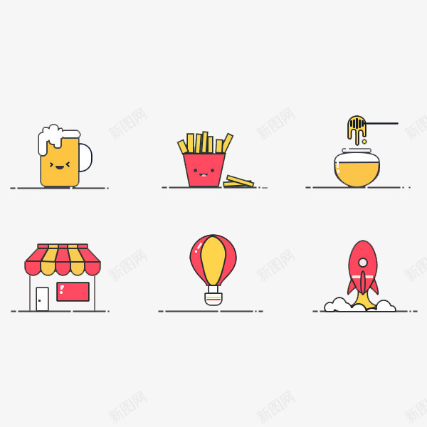 meb风格食物png免抠素材_新图网 https://ixintu.com meb风格 卡通 房子 手绘 杯子 火箭 薯条 食物