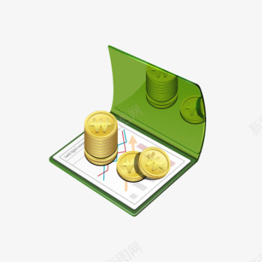 绿色质感钱币存折图标图标