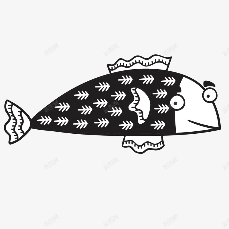 黑色小鱼黑白插画矢量图图标ai_新图网 https://ixintu.com 创意 动物 卡通 可爱 小鱼 手绘 花纹 黑色 矢量图