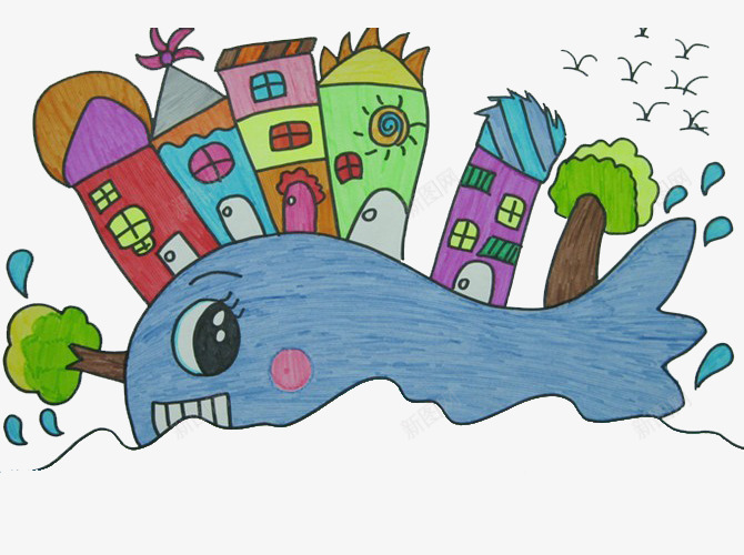 创意风格彩绘儿童画图案png免抠素材_新图网 https://ixintu.com 儿童画 创意风格 可爱风格 图案 彩绘儿童画 彩绘风格 鲸鱼