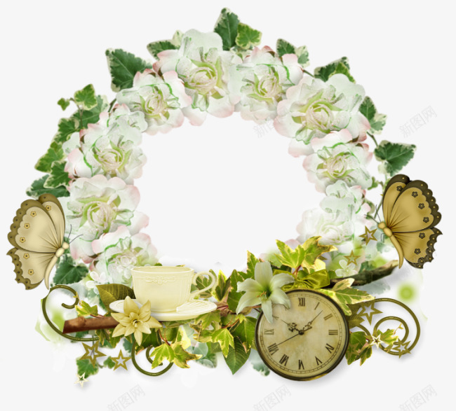 花环png免抠素材_新图网 https://ixintu.com 清新 相框 花卉 花圈 花环 花边