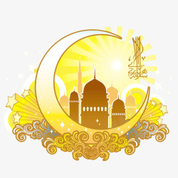 黄色月亮形状的伊斯兰宗教图案素材