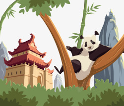 拿着竹子的熊猫和树杈矢量图素材