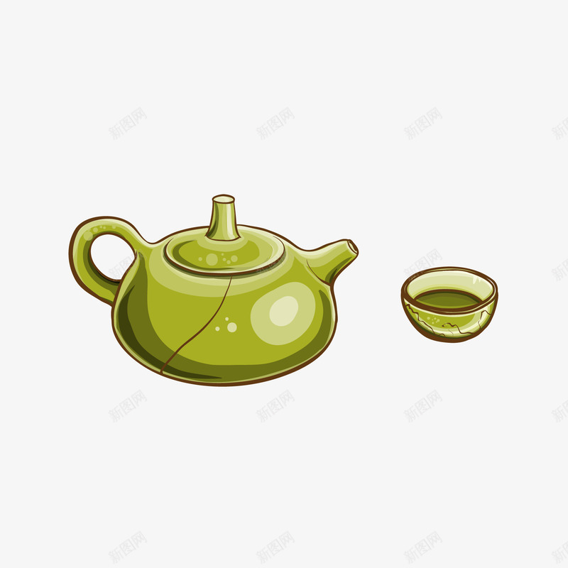 彩色茶壶茶杯png免抠素材_新图网 https://ixintu.com 中国风格 倒茶 冲茶 手绘 绿色 茶 茶壶 茶杯