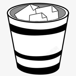废纸扔纸篓黑白垃圾桶图标高清图片