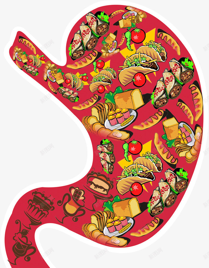 创意胃里的食物png免抠素材_新图网 https://ixintu.com 关注健康 创意 广告 胃里 食物