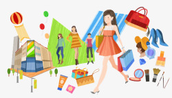 购物袋采购礼品卡通女性购物高清图片