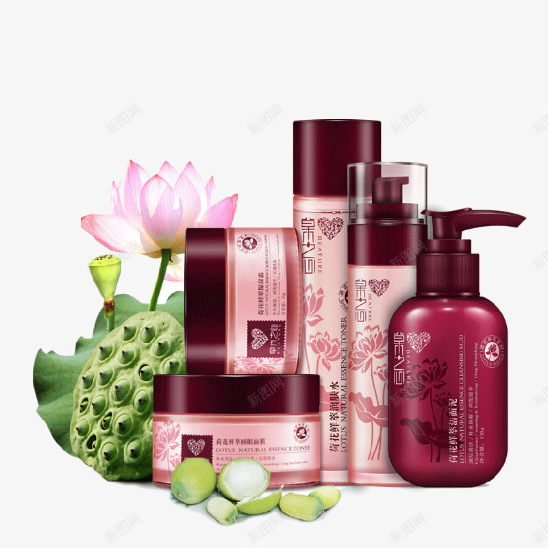 草木之心荷花鲜萃套装png免抠素材_新图网 https://ixintu.com 产品实物 化妆品 美妆 草木之心 荷花鲜萃套装