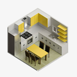 六人餐桌模型厨房模型高清图片
